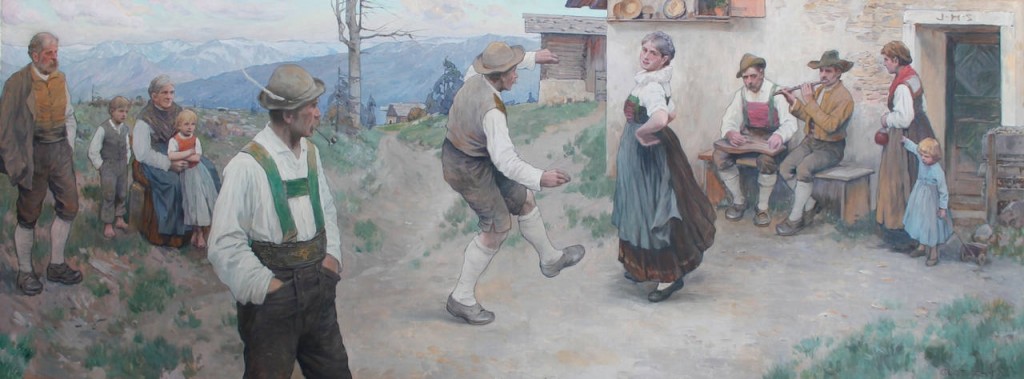 Beliebter Tiroler Tanz - Öl/Leinwand 1904 Tyrolean Dance - Oil/Canvas
